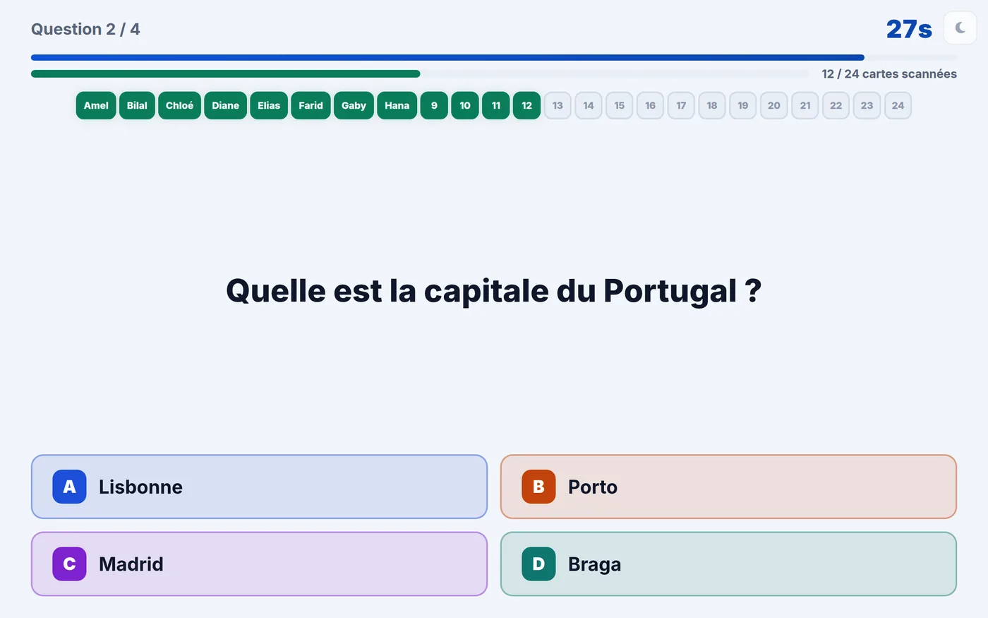 Ecran projete pendant une question