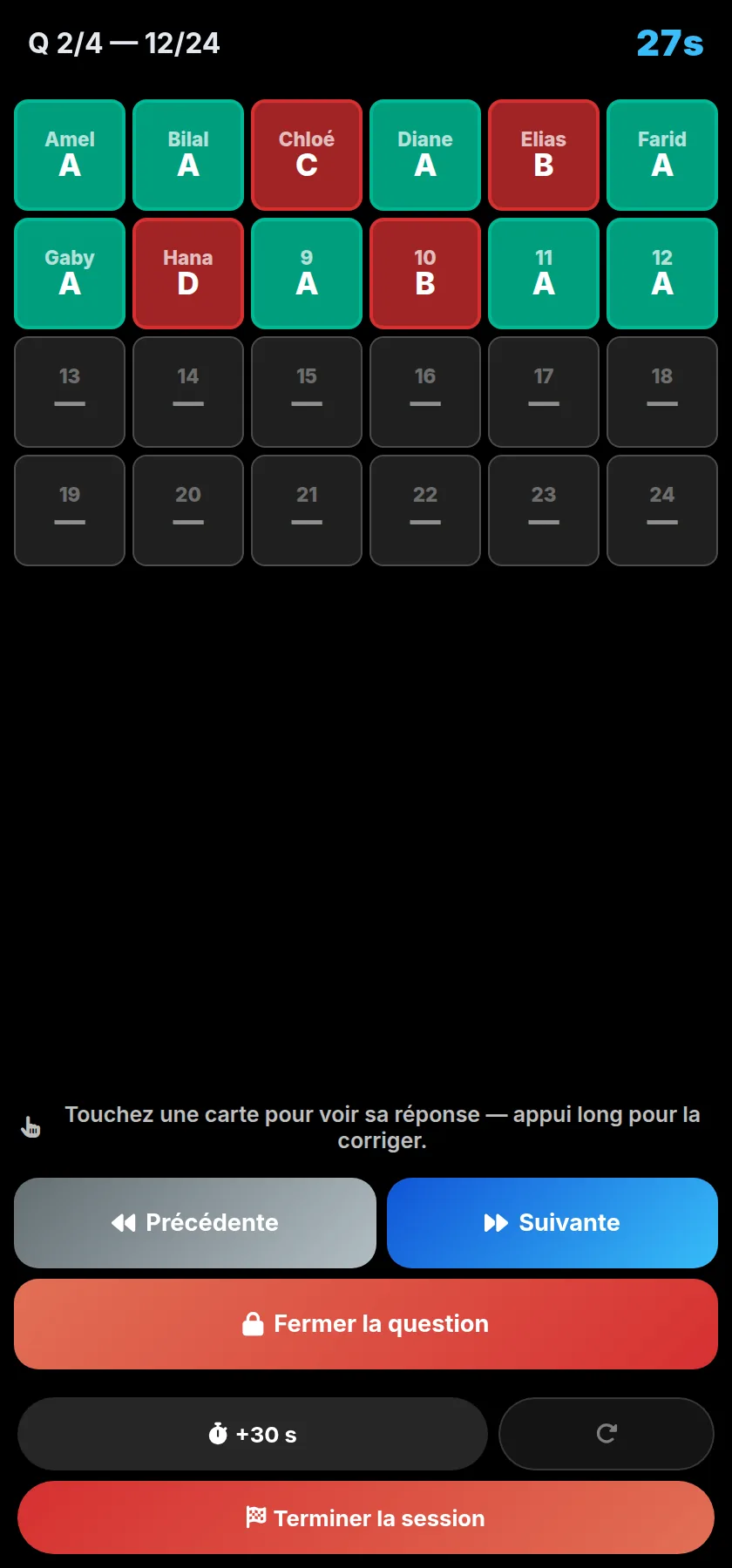 La telecommande sur telephone : grille des cartes et boutons