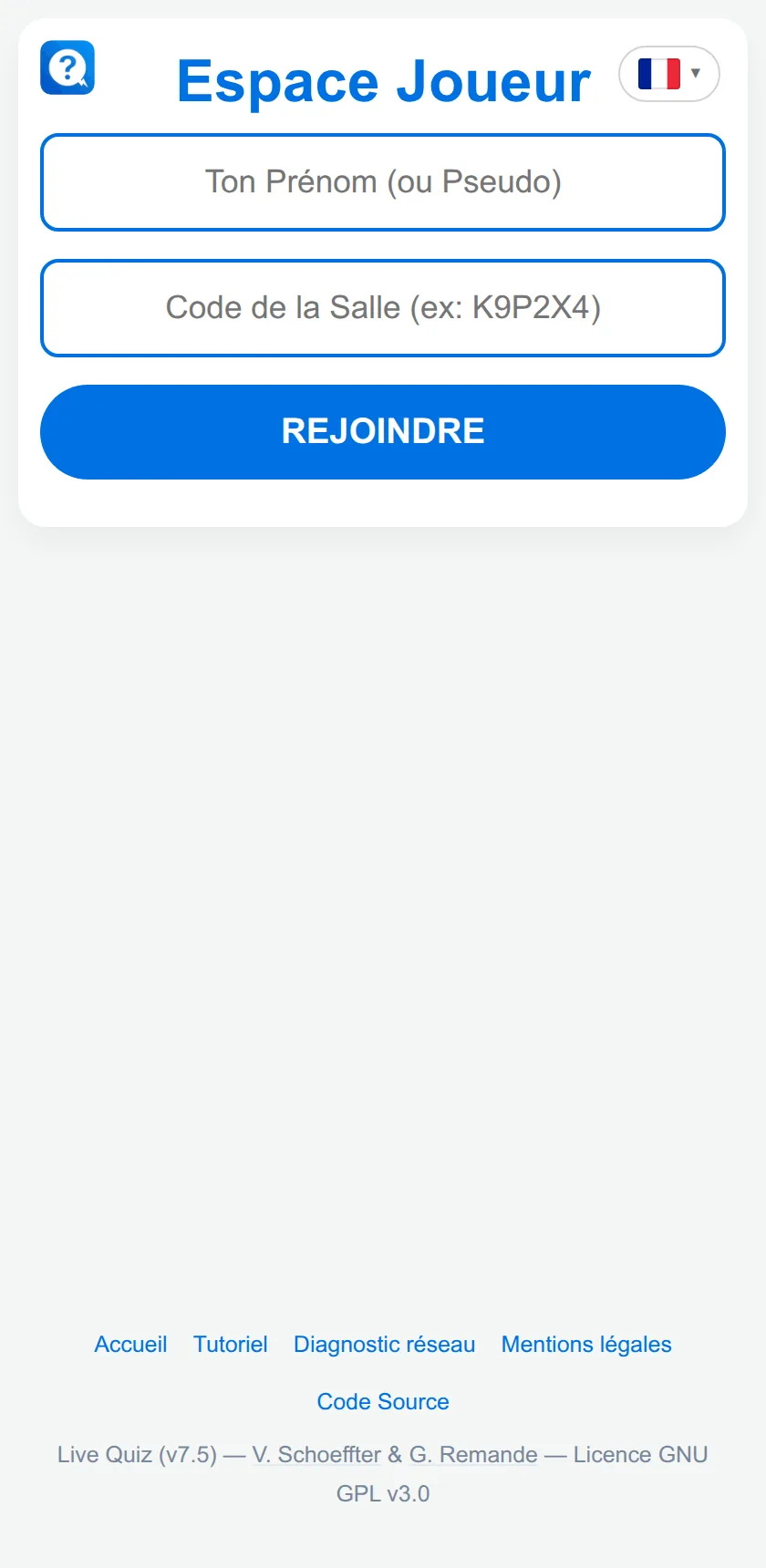 Ecran de connexion de l'eleve sur telephone